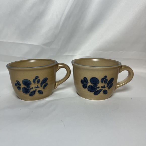 Pfaltzgraff Other - Set of 2 Pfaltzgraff Folk Art 289 Mugs – Vintage Blue Tan Stoneware Coffee Cups